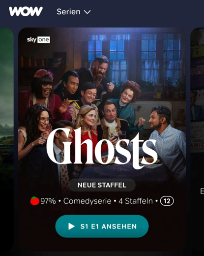 Bei Filmen und Serien werden Bewertungen von Rotten Tomatoes eingeblendet. (Bild: Sky)